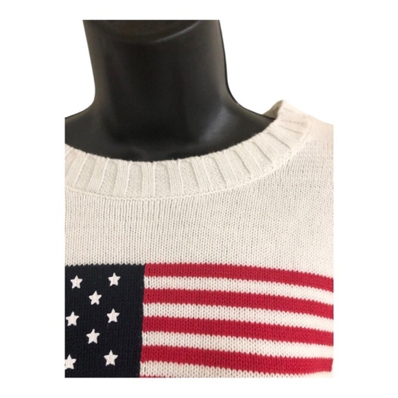 White crochet knit American flag patriotic Americana slouchy sweater size XL new - Picture 4 of 12